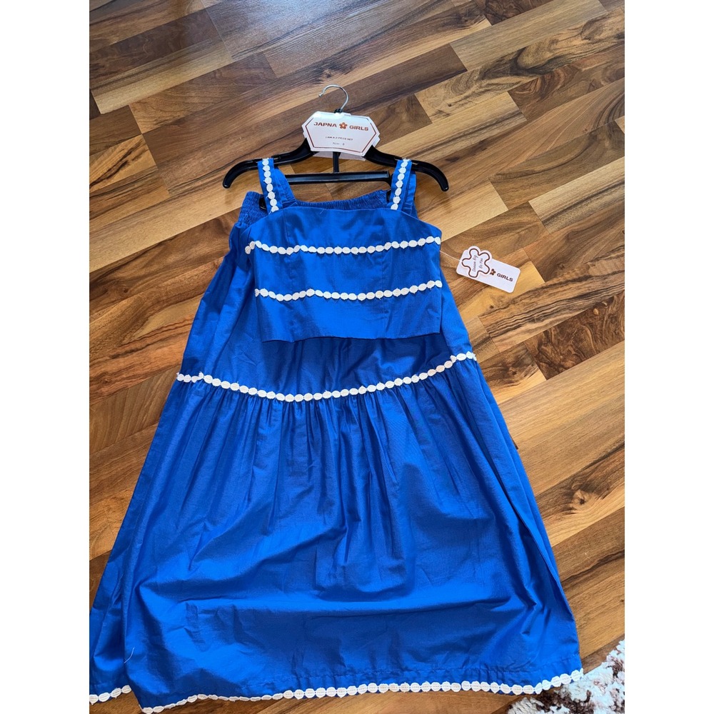 Japna Girls 2 Piece Set Size 8 Blue NEW Tiered Maxi Skirt and Lace Trim Crop Top